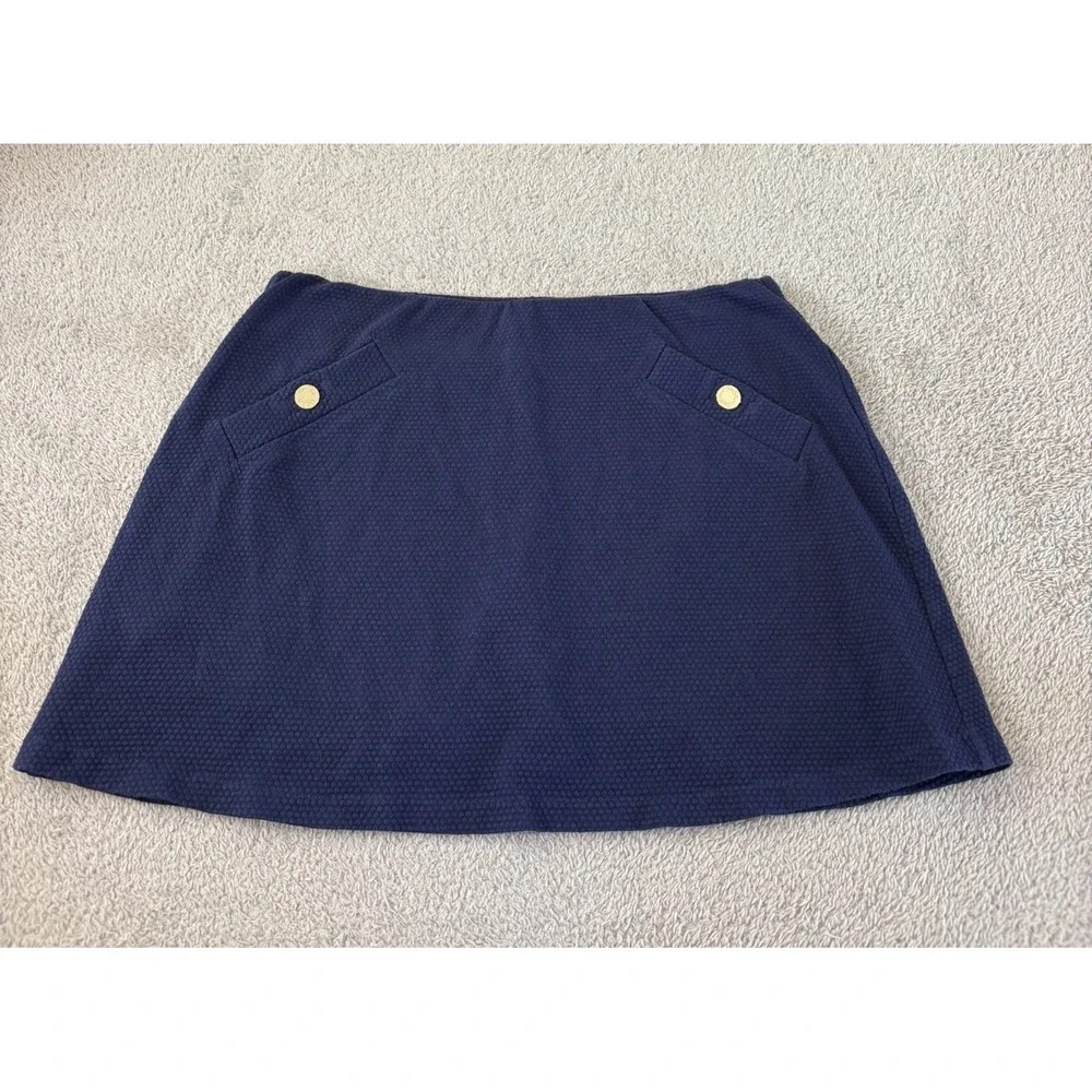 Lilly Pulitzer Madison Navy Textured Knit Skort Medium Gold Button Mini Pull On